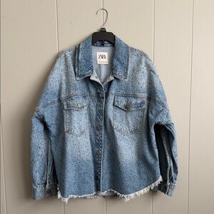 Zara Distressed Blue Denim Jacket